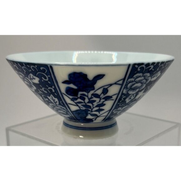 2 Vtg Porcelain Blue Design Rice Bowls No Chips - Picture 7 of 8